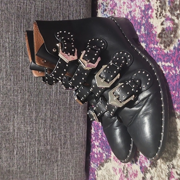 Givenchy Black Combat Boots with Silver Buckles and Studs - Picture 2 of 8